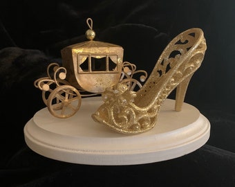 Cinderella Disney Carriage/Coach and Gold Princess Slipper High Heel Cake Topper  - Bridal Shower, Birthday, Quinceañera, Wedding Cake!