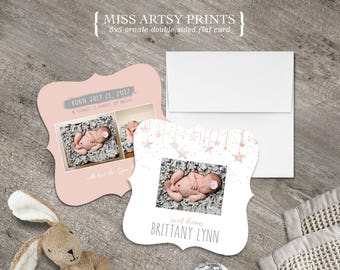 Birth Baby Announcement Photo Card 5x5 Ornate Printable or Professional Printing