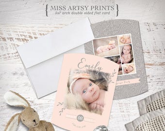 Birth Baby Announcement Photo Card 5x7 Arch Printable or Professional Printing