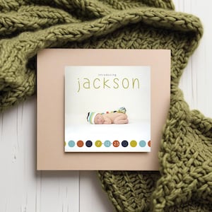 Birth Baby Announcement Photo Card 5x5 Printable or Professional Printing