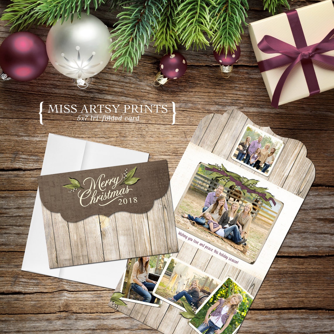 Christmas Photo Card 5x7 Ornate Trifold Printable or Etsy