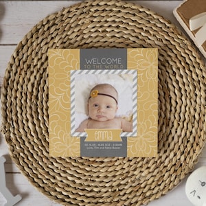 Birth Baby Announcement Photo Card 5x5 Printable or Professional Printing