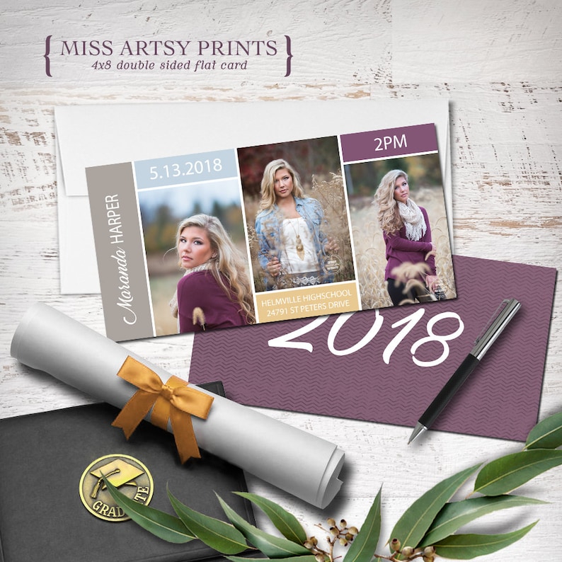 Graduation 2018 Senior Photo Card Announcement 4x8 Printable or Professionally Printed