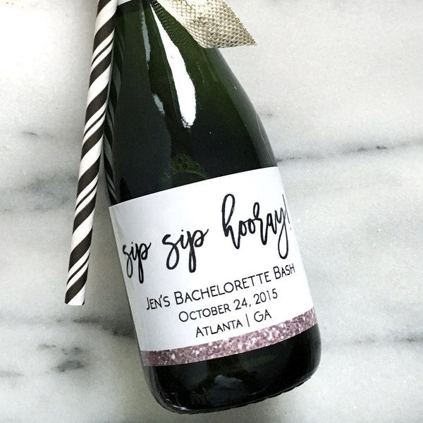 Bachelorette Party Mini Champagne Bottle Custom Labels - Party Favors- Sip Sip Hooray! Choose your colors