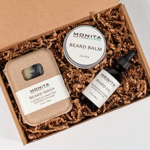 Set regalo per la cura della barba, set essenziale per la cura naturale della barba, idea regalo per marito barbuto, regalo per papà, regalo per la festa del papà, regalo di compleanno per lui