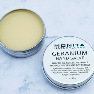 Vegan Geranium Hand Salve - Natural Dry Skin Moisturizer