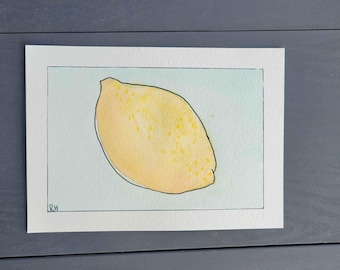 Original Lemon Watercolor Painting: 5x7 Citrus Kitchen Wall Art