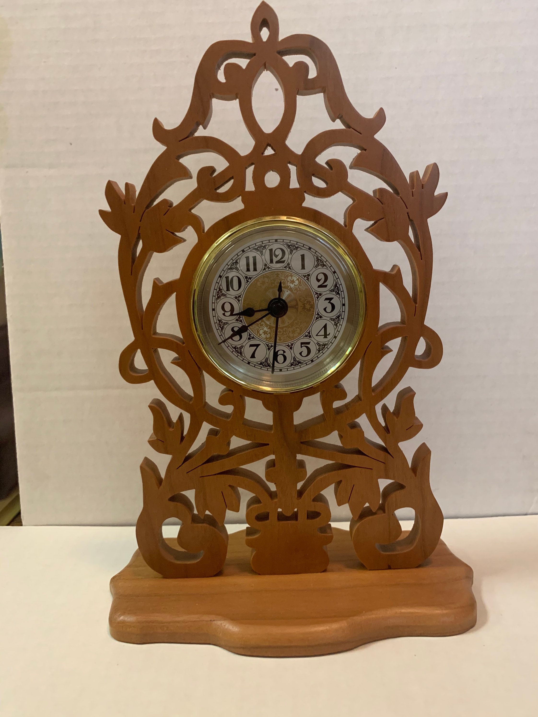 Scroll Saw Cut Desk or Mantle Clock Made From Cherry Wood Etsy UK