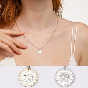 Sunflower Name Necklace, Gold Sunflower Necklace Women, Personalized Sun Flower Necklace Silver