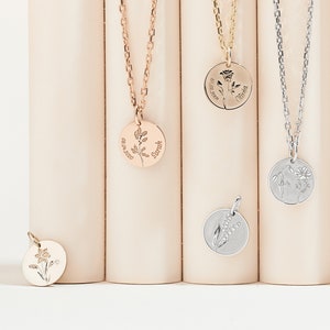 Geburtsblume Halskette mit Namen, Geburtsmonat Blume Halskette, Geburtsblumen Schmuck