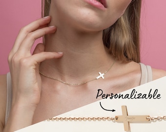 14K Gold Cross Necklace Women Cross Pendant Small Solid Gold Cross Necklace Dainty Rose Gold Cross Necklace Tiny Cross