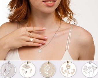 Birth Month Flower Necklace, Personalized Birthflower Necklace, Birth Flower Jewelry