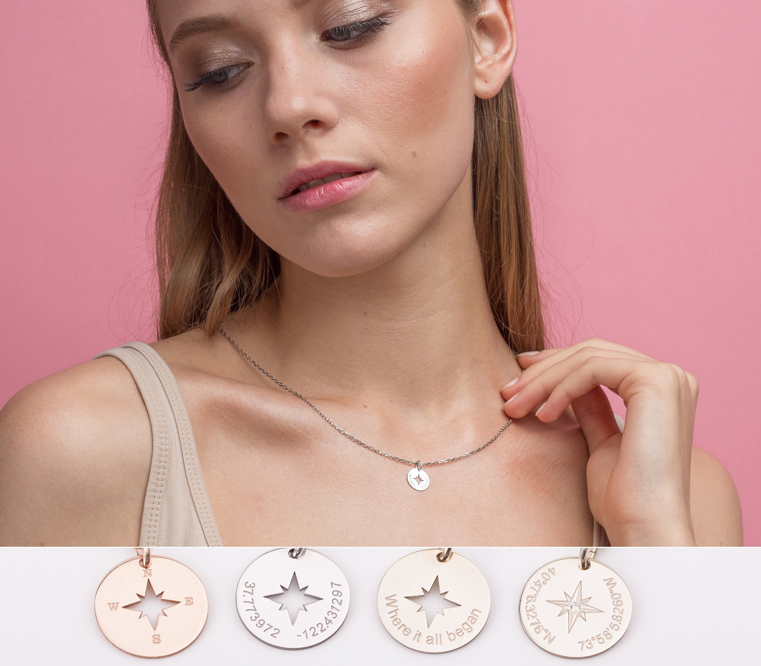 Compass Necklace Women Personalized Coordinate Jewelry GPS Etsy Denmark