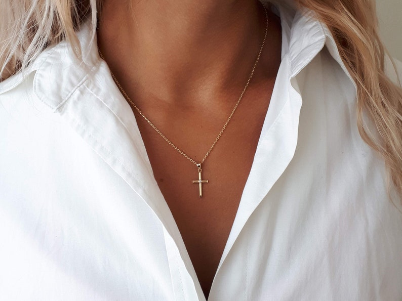 Diamond Cross Necklace 14k Solid Gold Pendant For Women - 14k Solid Gold Cross Pendant Womens