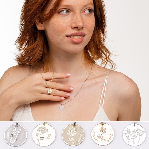 Birth Month Flower Necklace, Personalized Birthflower Necklace, Birth Flower Jewelry