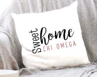 Cute Sorority Throw Pillow Cover For Sorority Room, Perfect for College Apartment Decor for College Girls, Home Sweet Home Sorority Pillow