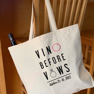 Winery Bachelorette Tote Bag: Personalized Vino Before Vows Party Favor