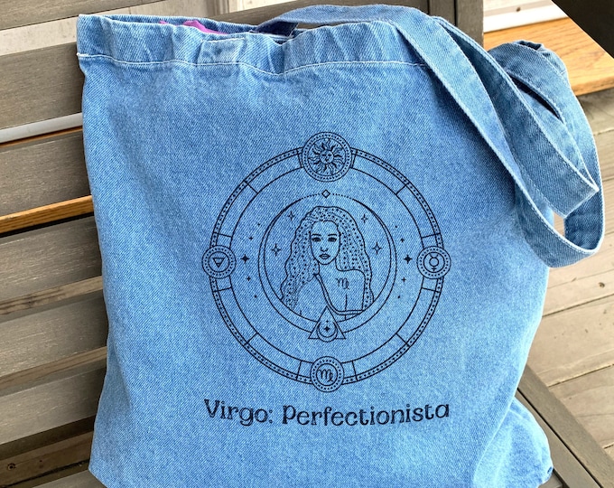 Zodiac Denim Tote Bag: Personalized Astrology Gift