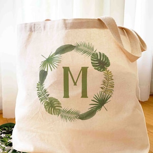 Bridesmaid Tote Bag, Personalized Tote, Bridesmaid Bags, Bridal Party Gifts, Bridesmaids Gifts, Monstera Leaf Monogram, Beach Wedding Theme