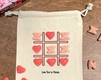 Tic Tac Toe Valentines Goodie Bag, Funny Valentines Sayings Printed on Gift Bags with Tic Tac Toe Design, Sold as a Set of 4 Assorted Bags