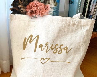 Personalized Bridesmaid Canvas Tote Bag, Custom Wedding Gift