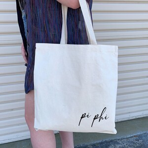 Pi Beta Phi sorority medium canvas tote bag with a charming nickname design in elegant script