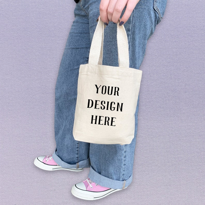 Personalized Custom Printed Mini Tote Bag, Your Design Digitally Printed on a Small Cotton Canvas Tote, Great Gift or Party Favor Bag Bild 3