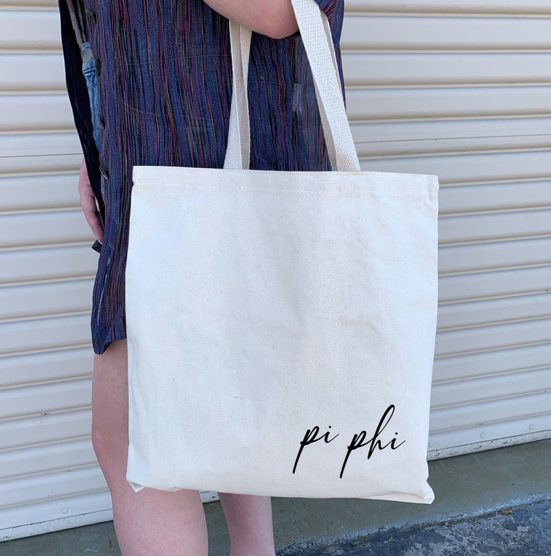 Pi Beta Phi sorority medium canvas tote bag with a charming nickname design in elegant script