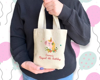 Personalized Unicorn Birthday Party Favor Bag, Mini Cotton Tote or Drawstring