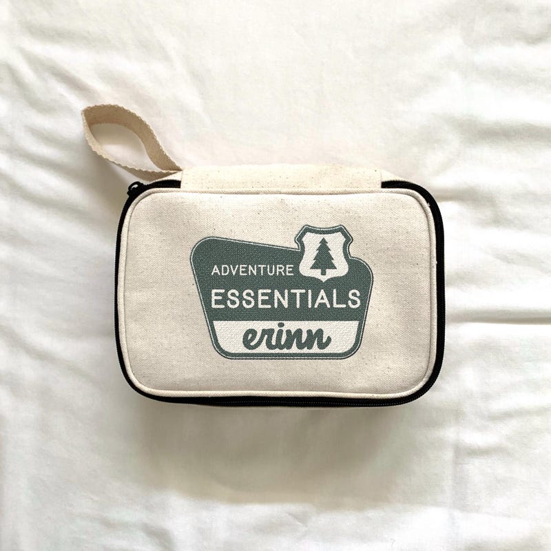 Personalized Travel Essentials Bag: National Park Style Cotton Canvas Pouch