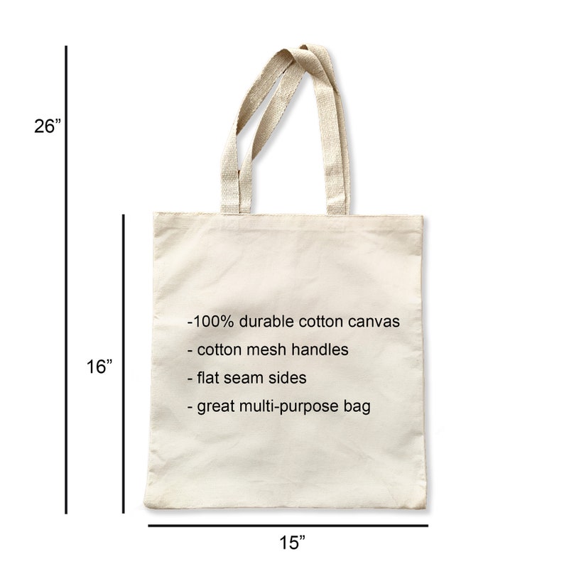 measurements and product highlights for the medium canvas tote bag