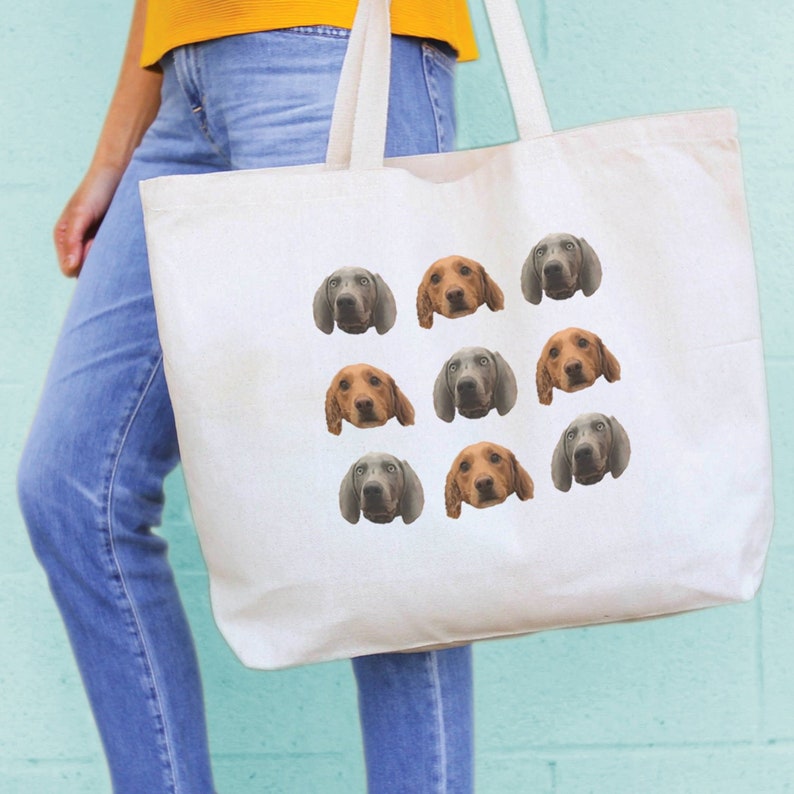 Pet Photo Custom Printed Tote Bag Printed with Your Dog's Faces, a Fun Novelty Shopping Tote for GIft Giving image 1