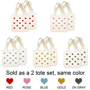 The heart colors are available in 5 color options which are printed on the face of the tote bag