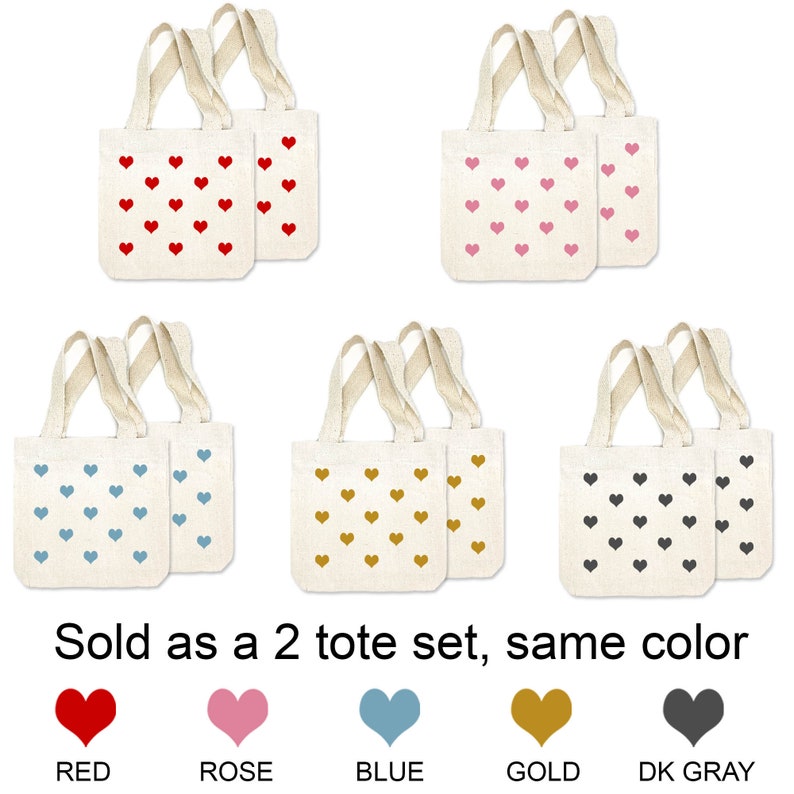 The heart colors are available in 5 color options which are printed on the face of the tote bag