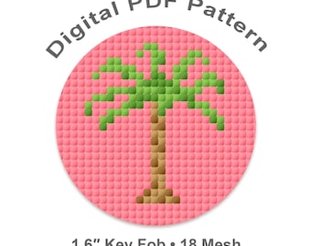 Needlepoint Key Fob Pattern • Palm Tree • 1.6 Inch Circle • Mini Needlepoint Chart • PDF Download