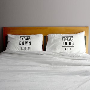 2nd Anniversary Cotton Pillowcases: Personalized Wedding Date & Initials