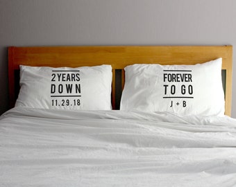 2nd Anniversary Cotton Pillowcases: Personalized Wedding Date & Initials