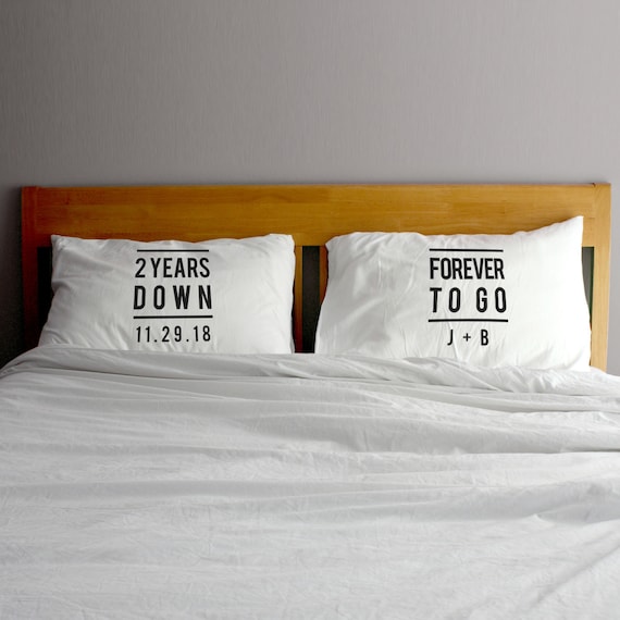2nd Anniversary Cotton Pillowcases: Personalized Wedding Date & Initials
