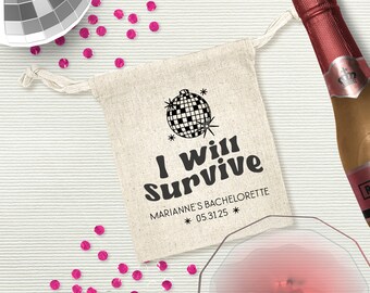 Personalized Disco Ball Bachelorette Favor Bag: "I Will Survive" Cotton Gift Bag
