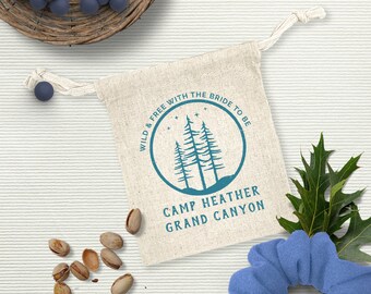 Personalized Mountain Bachelorette Party Favor Bag: Wild & Free Hangover Kit