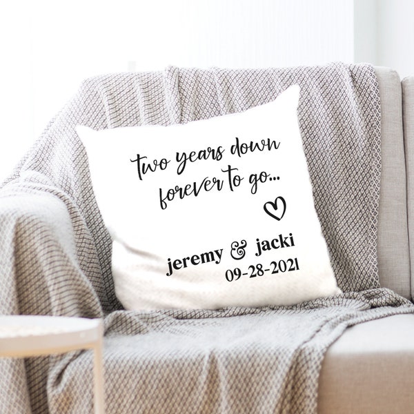 2 Year Cotton Anniversary Pillow Cover for Couple. Customized 2nd Anniversary Gift for Home, Personalized Pillow Covering with Names & Date