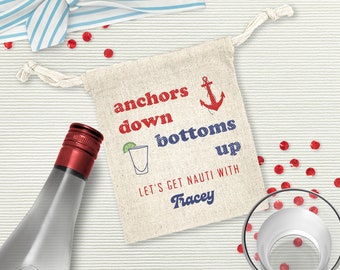 Anchors Down, Bottoms Up! Personalized Nautical Bachelorette Party Bags, Boat Theme Bachelorette Goodie Bags Hangover Recovery Kit Bag