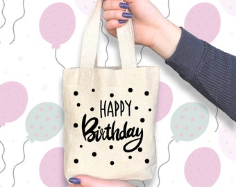 Happy Birthday Party Mini Tote Bag and Party Favor Bags, Birthday Gift Bags, Festive Gift and Goodie Bags for Birthday Celebrations All Ages