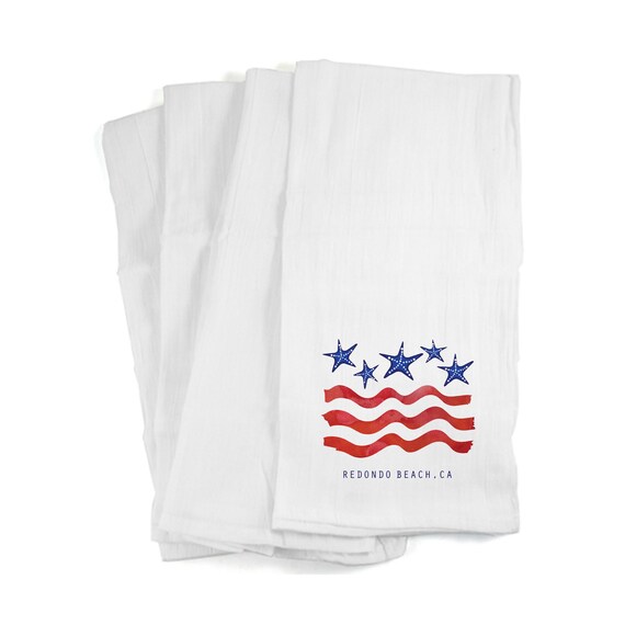 Americana Inspired Kitchen Towels, Personalized Beach Theme Dish