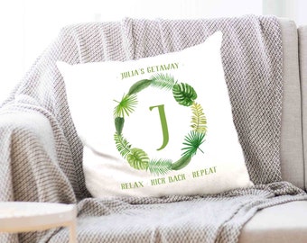 Monstera Leaf Customized Tropical Pillow Cover, Personalized Throw Pillow Covering for Coastal Beach Decor, Decorative Throw Pillow Cover