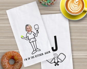 Gift for Pickleball Lover, Funny Set of 2 Custom Kitchen Towels, Personalized Dish Towel for Women, Fun and Cute Gift For Pickleball Player