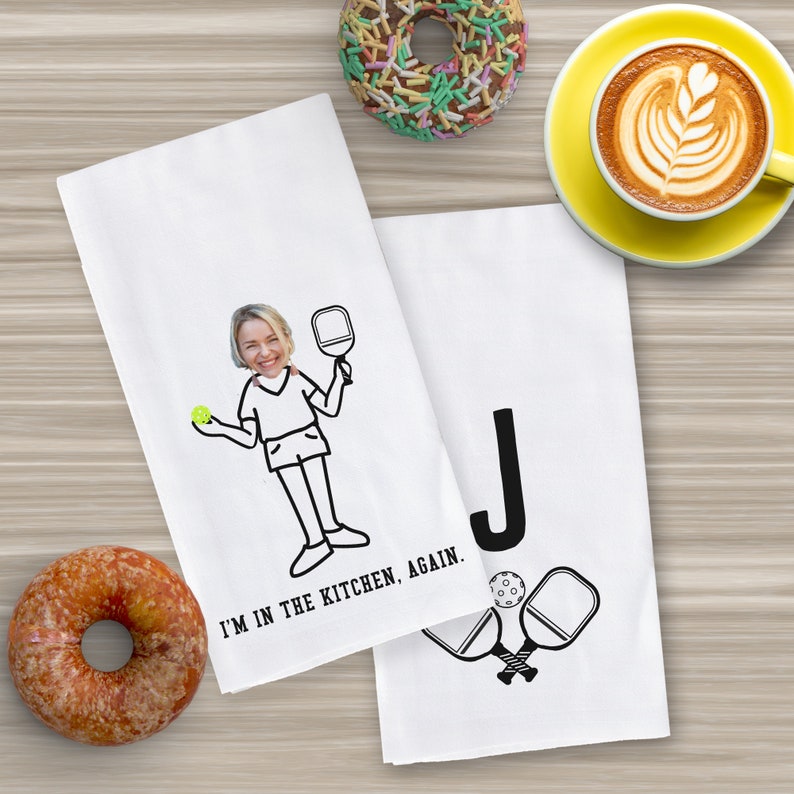 Gift for Pickleball Lover, Funny Set of 2 Custom Kitchen Towels, Personalized Dish Towel for Women, Fun and Cute Gift For Pickleball Player image 1