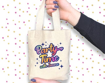 Party Time Birthday Favor Tote and Bags, Personalized Party Favor and Gift Bags, Custom Favor Bags, Birthday Party Favor, Birthday Treat Bag