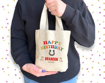 Western Birthday Party Favor Bag, Western Cowboy Rodeo Birthday Gift Bag, Personalized Mini Tote Bag or Party Favor Bag, Kids Birthday Party