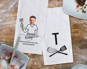 Cooking Gift for Men, Personalized Photo and Monogram Kitchen Towel Set for Men, Custom Cooking Gift for Gourmet Cook